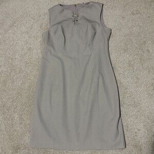 Elie Tahari Womens A-Line Dress V-Neck Gold Accent Stretch Beige Tan, Sz 14